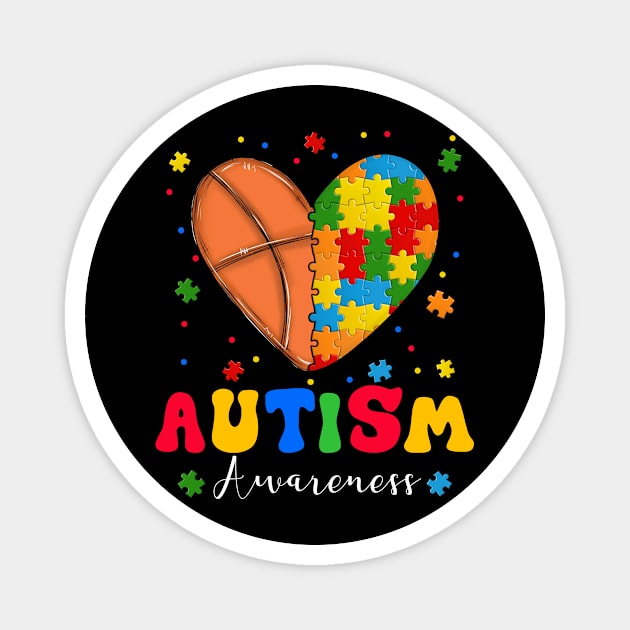 Puzzle Basketball Ball Heart Autism Awareness Autistic Magnet by inksplashcreations